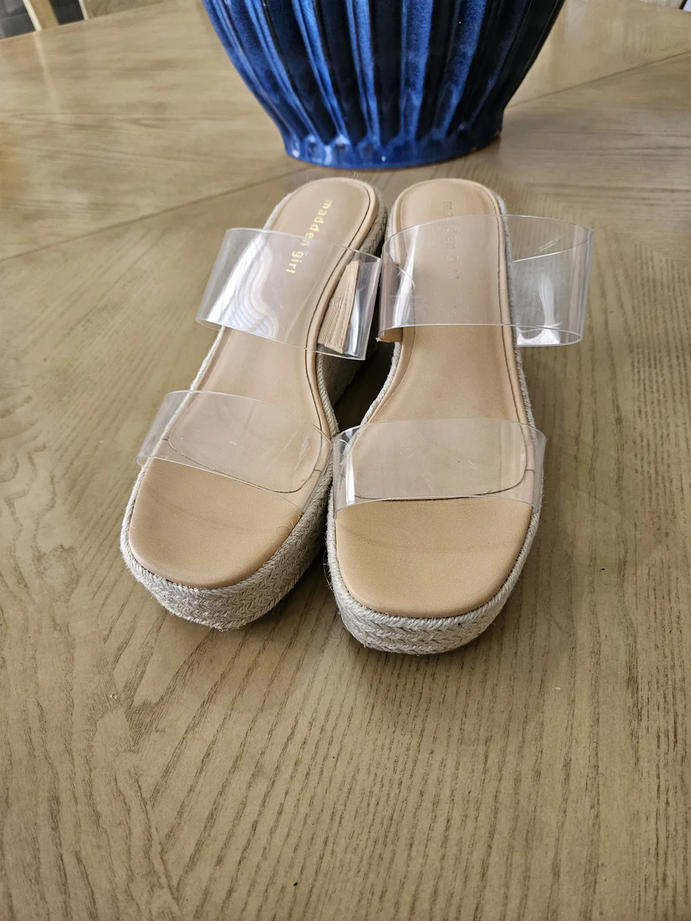 Madden Girl Clear Strap Espadrille Wedge Sandals in Natural